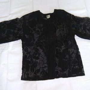 Chicos black burn out open front jacket. sz1